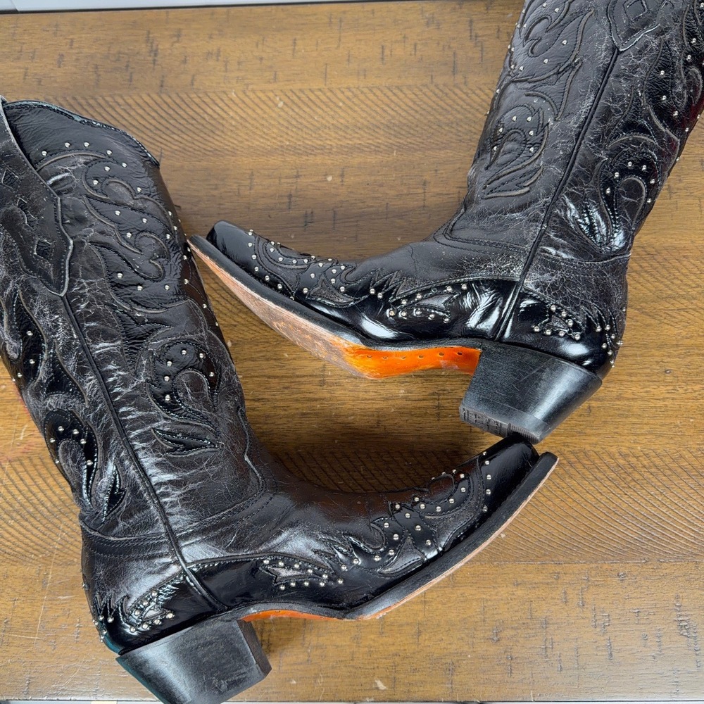 Corral Cowboy Boots Womens 6.5 Black Studded Leather Western Snip Toe Cowgirl - Picture 5 of 13